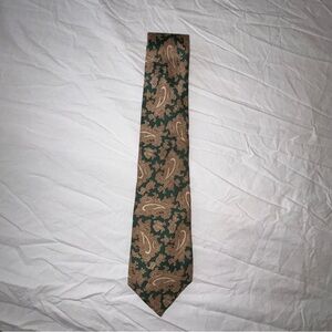 Christian Dior Mens Necktie Green & Gold Paisley All Silk Made USA Woven Italy